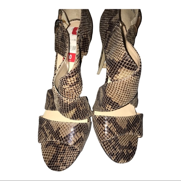 Enzo Angiolini brown snakeprint crisscross open toe back zip stiletto size‎ 10 - Picture 12 of 14